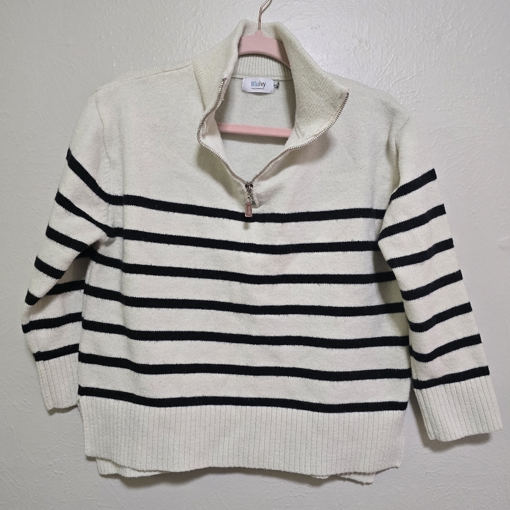 Bluivy Quarter Zip Up Stripe Pullover - Picture 2 of 10